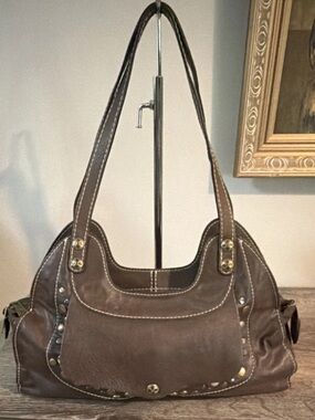 Patricia Nash Ergo Chocolate Italian Leather Saddle Style Shoulder Bag